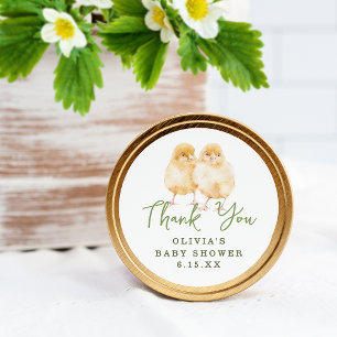 Vattenfärg Babyshower-favor med kycklingar Runt Klistermärke