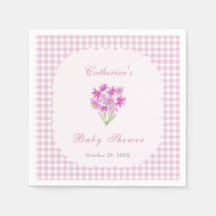 Vattenfärg Babyshower Rosa Blommor Servetter