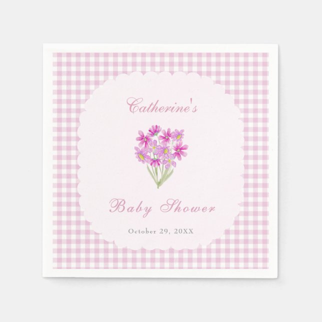 Vattenfärg Babyshower Rosa Blommor Servetter (Framsidan)