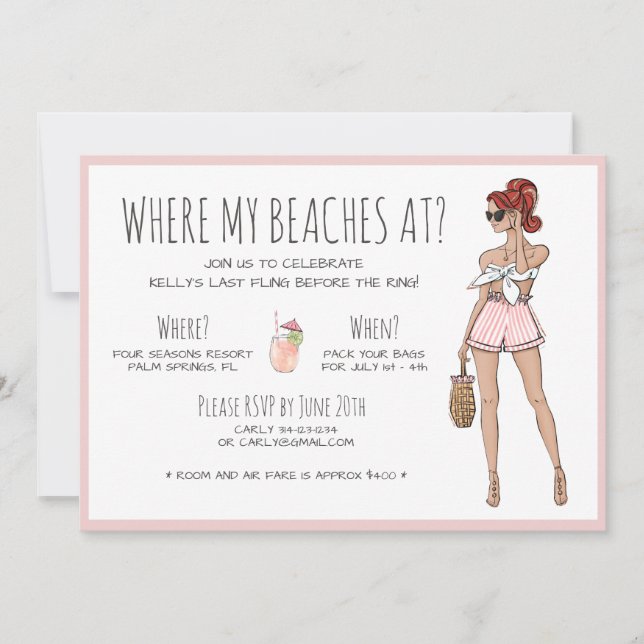 Vattenfärg Bachelorette Beach Party Helg Inbjudningar (Framsida)