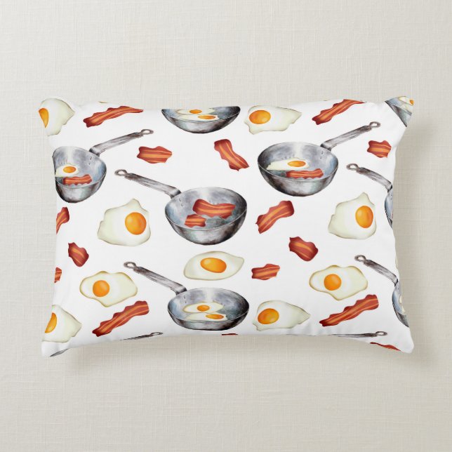 Vattenfärg Bacon & Ägg Frukost Matmönster Prydnadskudde (Framsidan)
