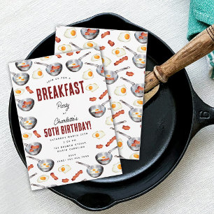 Vattenfärg Bacon & Eggs Breakfast Brunch Birthday Inbjudningar
