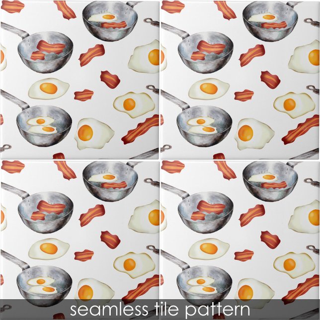 Vattenfärg Bacon & Eggs Breakfast Food Kitchen Kakelplatta (Watercolor Bacon & Eggs Breakfast Food Kitchen Ceramic Tile)
