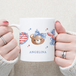 Vattenfärg-bågar med monogram för fjärde juli med  kaffemugg