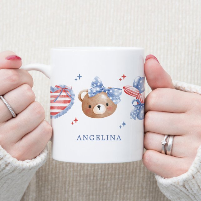 Vattenfärg-bågar med monogram för fjärde juli med  kaffemugg (Skapare uppladdad)