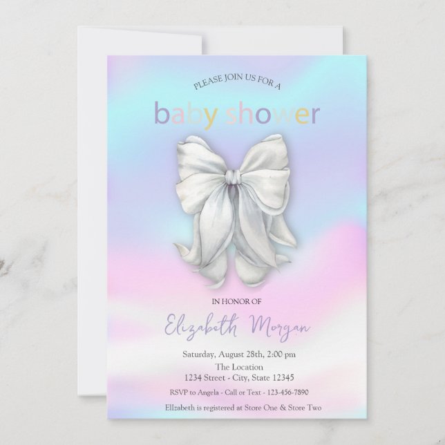 Vattenfärg båge holografisk baby shower  inbjudningar (Framsida)