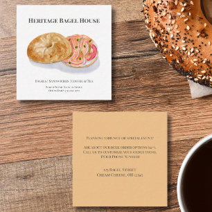 Vattenfärg Bagels Med Rökt Lax Affär Fyrkantigt Visitkort