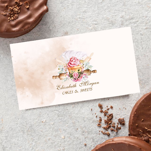 Vattenfärg Bakarverktyg Cupcake Bageri Visitkort (Skapare uppladdad)