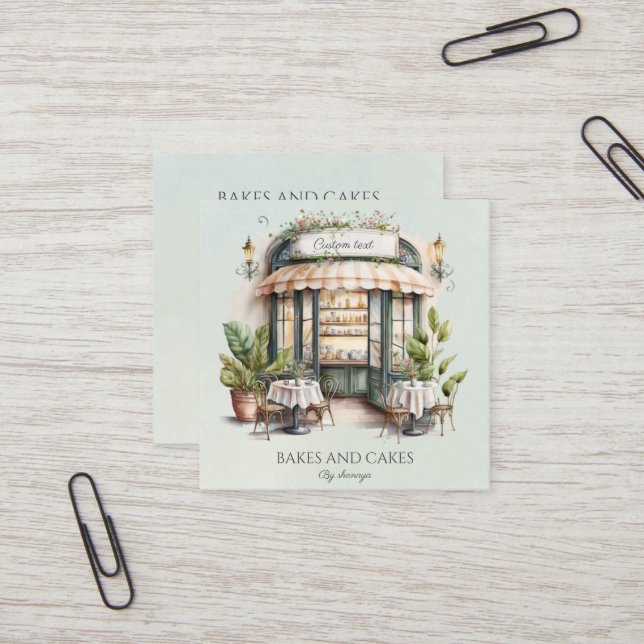 Vattenfärg, bakeriets qr-kod fyrkantigt visitkort (Fram/Back In Situ)