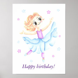 Vattenfärg Ballerina Grattis på födelsedagen Poster