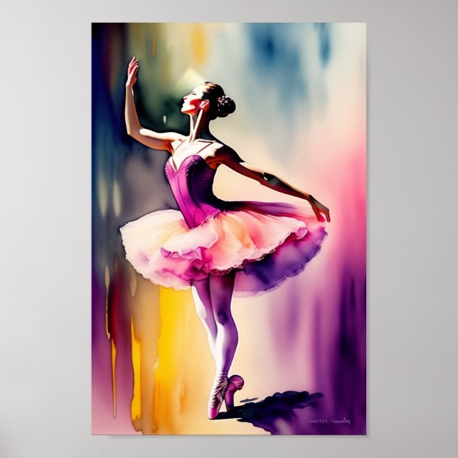 Vattenfärg Ballerina konsttryck poster (Framsidan)