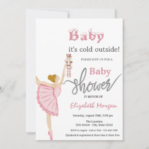 Vattenfärg Ballerina Nötknäppare Rosa Baby Shower Inbjudningar