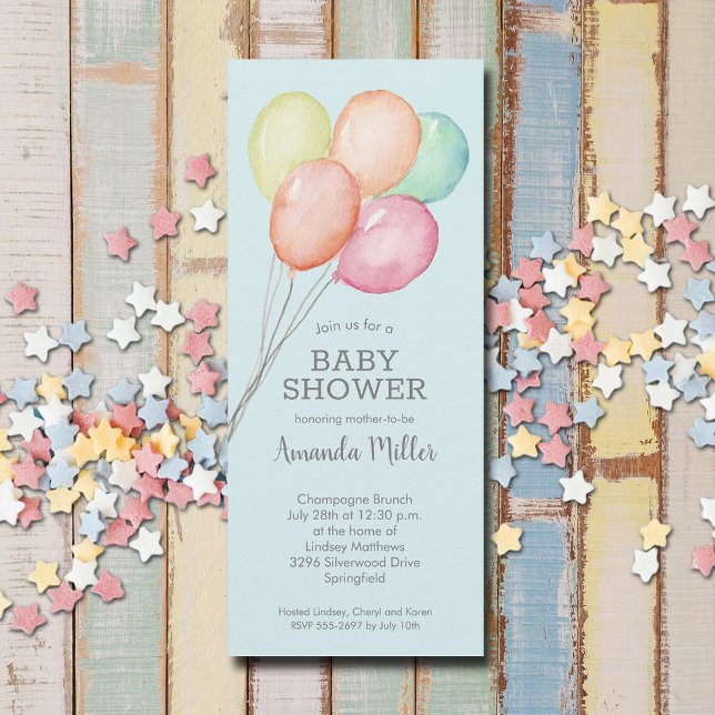 Vattenfärg Ballonger Pojke Babyfirande Inbjudningar (Watercolor balloons boy baby shower invitations, PRINTED and/or INSTANT DOWNLOAD)