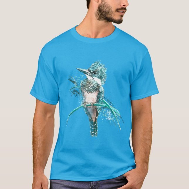 Vattenfärg Bälten Kingfisher Bird Animal Art T Shirt (Framsida)