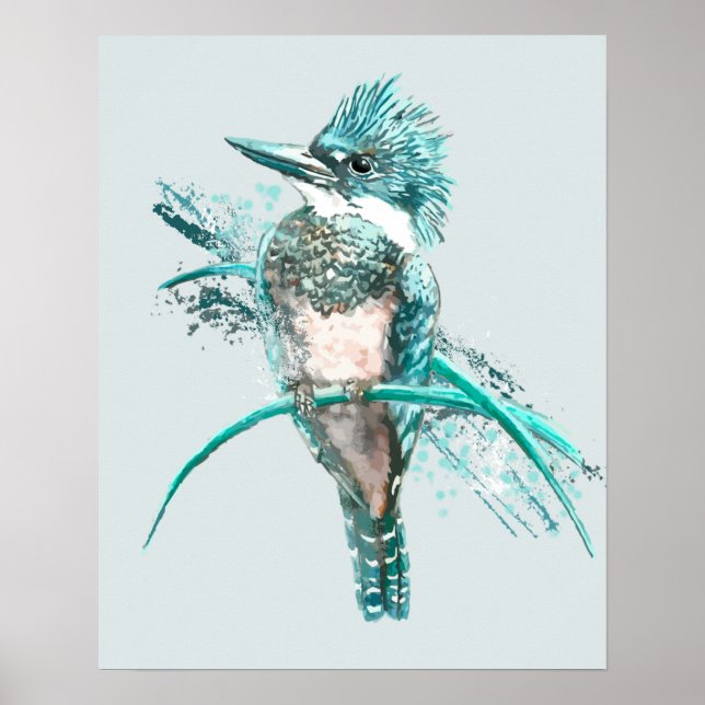 Vattenfärg Bälten Kingfisher Bird Animal Poster (Framsidan)