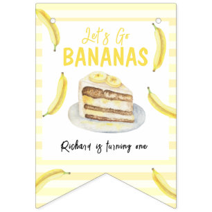 Vattenfärg Banan Tårta Födelsedagsfest Vimplar