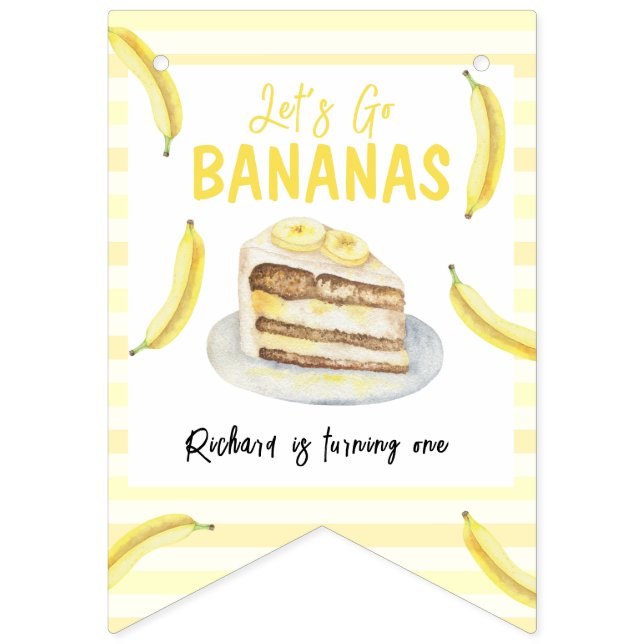 Vattenfärg Banan Tårta Födelsedagsfest Vimplar (Första flaggan)