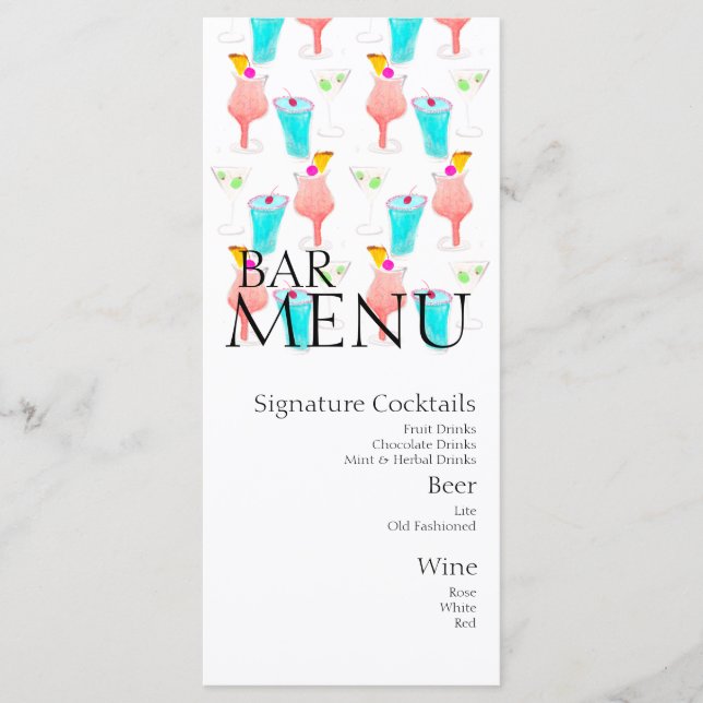 Vattenfärg Bar Drink Cocktail Vin Bröllop  Meny (Framsida)