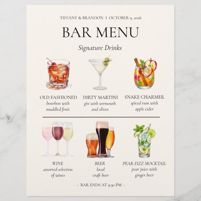Vattenfärg Bar Meny Brevhuvud (Framsida)