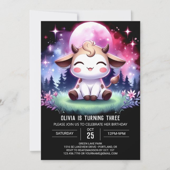 Vattenfärg Barn Kow Birthund Inbjudningar (Framsida)