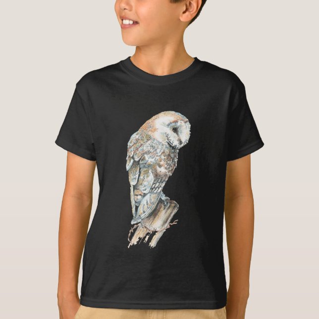 Vattenfärg Barn Uggla Bird Nature Art T Shirt (Framsida)