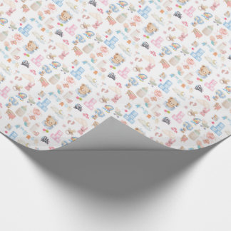 Vattenfärg Barnkalas Mönster med Teddybjörn Presentpapper
