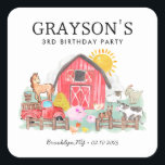 Vattenfärg Barnyard Animals Kids Farm Birthday Fyrkantigt Klistermärke<br><div class="desc">Kute Watercolor Rustic Barnyard Animals Kids Farm Birthday Favor Sticker</div>