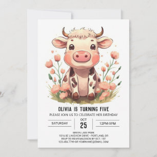 Vattenfärg Barnyard Cow Birthday Inbjudningar