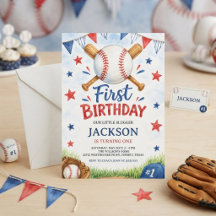 Vattenfärg Baseball 1-års födelsedagsinbjudan