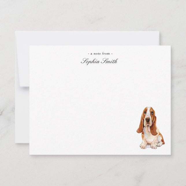 Vattenfärg Basset Hound Flat Tackkort Tack Kort (Framsida)