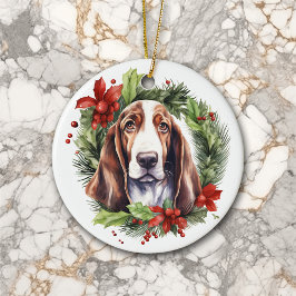 Vattenfärg Basset Hound God jul Julgransprydnad Keramik
