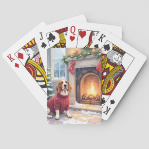 Vattenfärg Basset Hound Mysig Öppen Spis Jul Casinokort