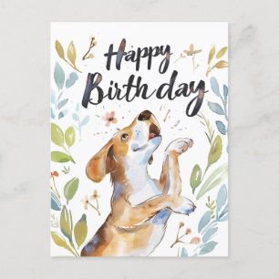 Vattenfärg Beagle hund Födelsedag Vykort