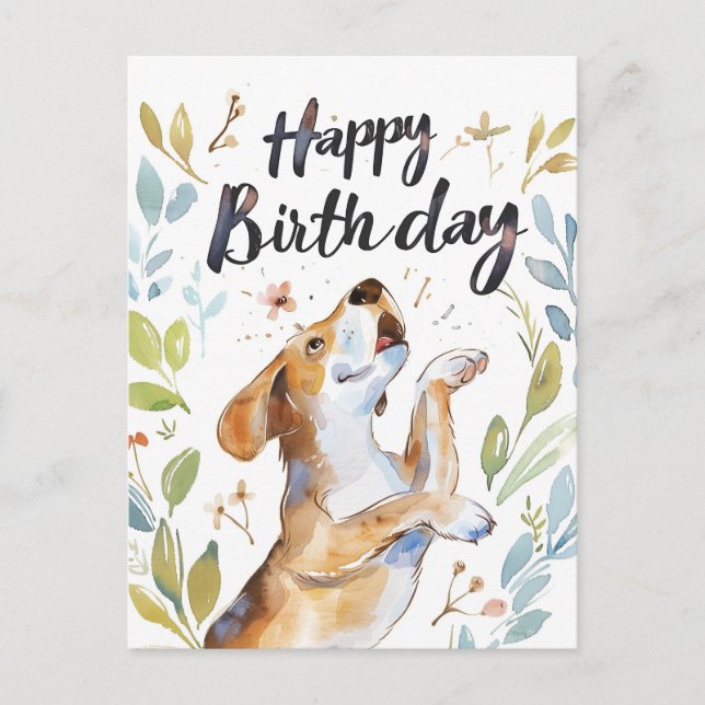 Vattenfärg Beagle hund Födelsedag Vykort (Framsida)