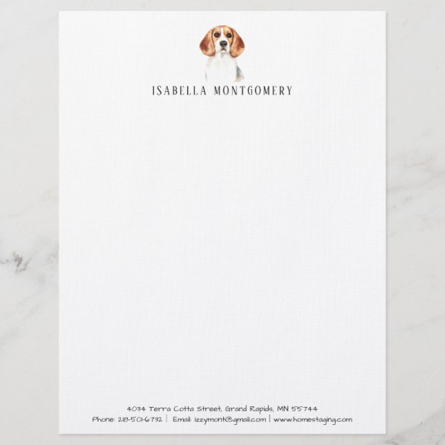 Vattenfärg Beagle Hund Letterhead Brevhuvud (Framsida)