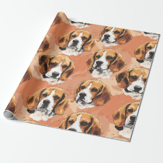 Vattenfärg Beagle Porträtt Mönster Presentpapper
