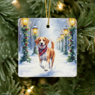 Vattenfärg Beagle Snöig Park Jul Högtid Julgransprydnad Keramik