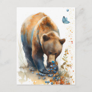 Vattenfärg Bear Bear Eating Bluebär Vykort