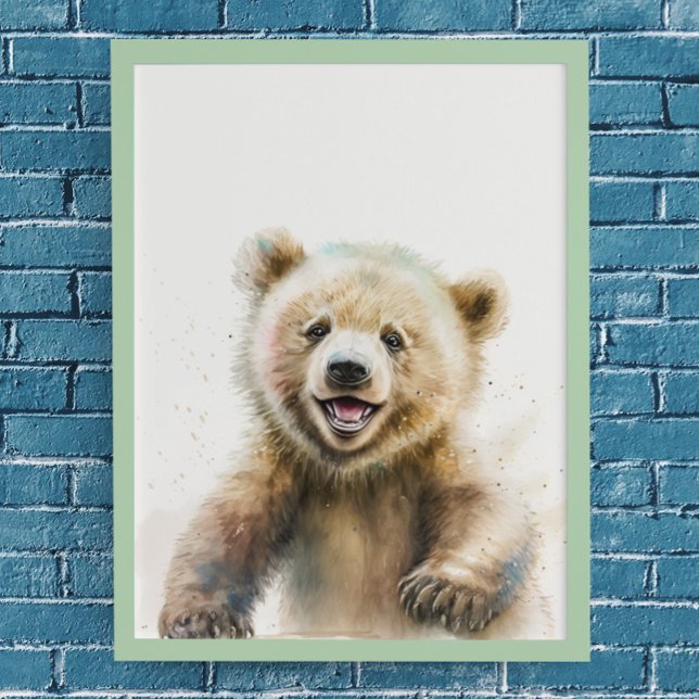 Vattenfärg Bear Unge Nursery Woodland Animal Poster (Skapare uppladdad)