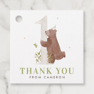 Vattenfärg Bear Woodland Första födelsedag Tack Gåvor Etiketter