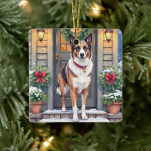 Vattenfärg Beauceron Rustik Veranda Jul Julgransprydnad Keramik