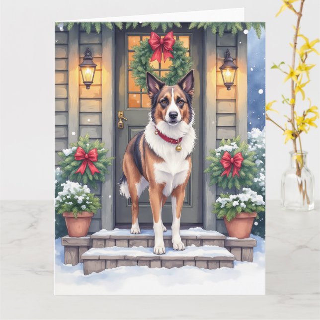 Vattenfärg Beauceron Rustik Veranda Jul Kort (Gul blomma)