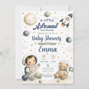 Vattenfärg Bebis Astronaut Bebis Bjudningskort Inbjudningar