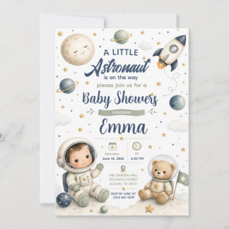 Vattenfärg Bebis Astronaut Bebis Bjudningskort Inbjudningar