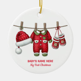 Vattenfärg Bebis Första Julen Foto Julgransprydnad Keramik