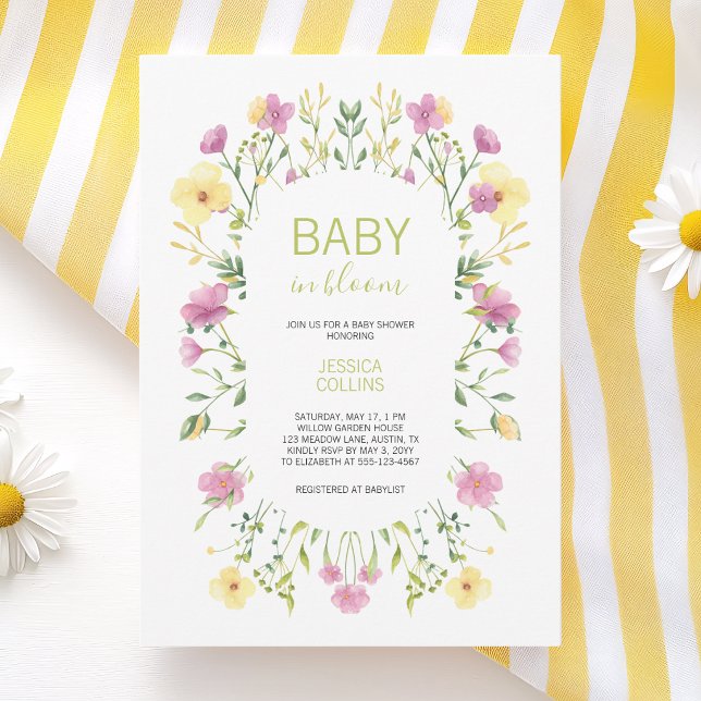 Vattenfärg Bebis i blomning Vildblomma Barnkalas Inbjudningar (Watercolor Baby in Bloom Wildflower Baby Shower Invitation
)
