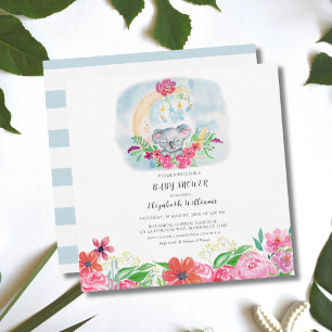 Vattenfärg Bebis Koala Med Mån Invitation Inbjudningar