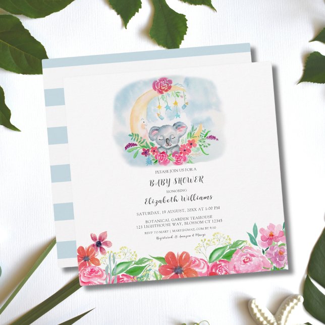 Vattenfärg Bebis Koala Med Mån Invitation Inbjudningar (Skapare uppladdad)