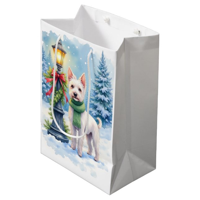 Vattenfärg Bedlington Terrier Lykta Jul (Framsidan Vinklad)