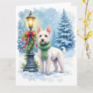 Vattenfärg Bedlington Terrier Lykta Jul Kort